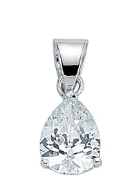 925 Sterling Silver Cubic Zirconia Single Stone Pear Shape Pendant