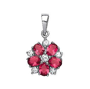 925 Sterling Silver Flower Pendant With Ruby Cubic Zironia Stones