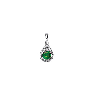 925 Sterling Silver CZ & Emerald Fancy Pear Drop Pendant