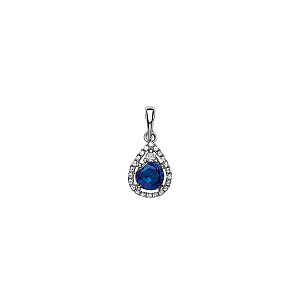 925 Sterling Silver CZ & Sapphire Fancy Pear Drop Pendant