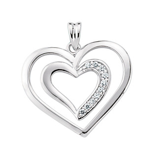 925 Sterling Silver Cubic Zirconia Double Love Open Heart Pendant
