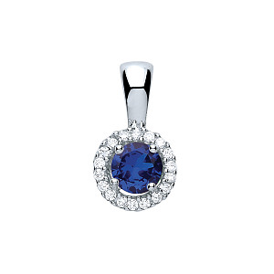 Silver CZ Sapphire Cluster Pendant