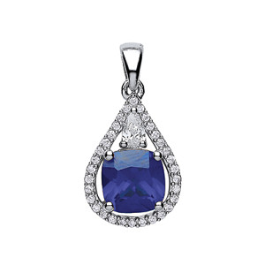 925 Sterling Silver CZ & Synthetic Tanzanite Fancy Drop Pendant