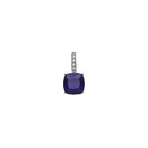 925 Sterling Silver CZ & Sapphire Square Drop Fancy Pendant