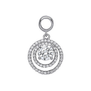 925 Sterling Silver CZ Double Circle Pave Fancy Drop Pendant