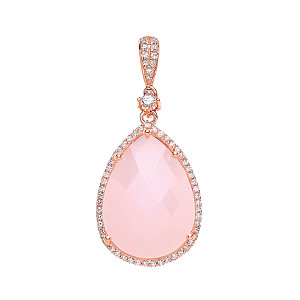 Rose Gold Plated Tear Drop Pendant With Pink Quartz Stone