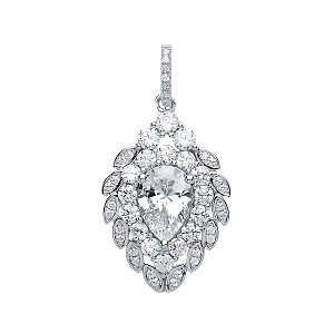 925 Sterling Silver CZ Cluster Fancy Drop Pendant