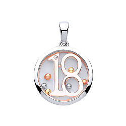 925 Sterling Silver & Rose Gold Sapphire Glass '18' Pendant