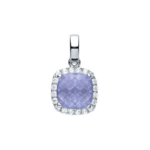 925 Sterling Silver CZ & Aquamarine Cushion Cut Fancy Pendant