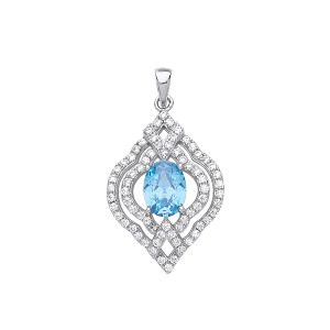 925 Sterling Silver CZ & Aqua Blue Pendant