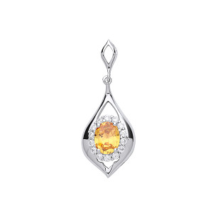 925 Sterling Silver CZ & Citrine Fancy Pendant