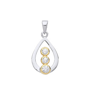 925 Sterling Silver & Gold Plated CZ Fancy Pendant