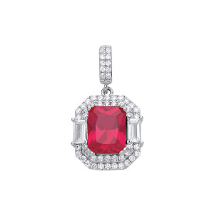 Silver Rhodium Plated CZ & Ruby Fancy Pendant