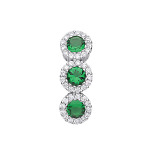 925 Sterling Silver Triple CZ & Emerald Drop Pendant