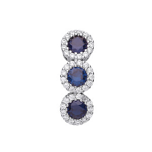925 Sterling Silver Triple CZ & Sapphire Drop Pendant