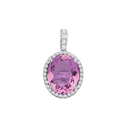 925 Sterling Silver Amethyst CZ Oval Pendant with Colourless CZ's