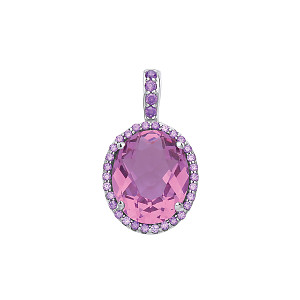 925 Sterling Silver CZ & Amethyst Oval Pendant