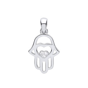 Silver CZ Heart Hamsa Pendant