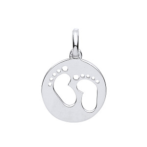 Silver Baby Footprint Disc Pendant