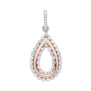 Silver & Rose Gold CZ Tear Drop Pendant