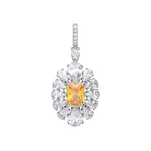 Silver CZ & Yellow Turamaline Cluster Pendant