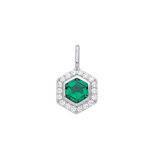 925 Sterling Silver Emerald & CZ Fancy Pendant