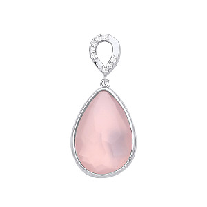 925 Sterling Silver Pink Chalcedony & CZ Tear Drop Pendant