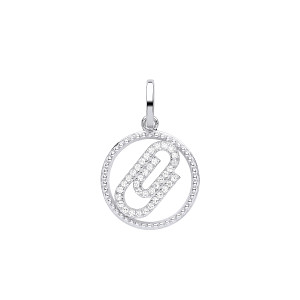 Silver CZ Paperclip Circle Pendant