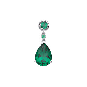 Silver CZ & Emerald Fancy Drop Pendant