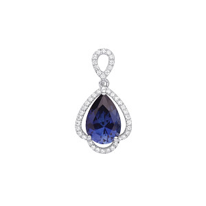 Silver CZ & Sapphire Fancy Drop Pendant