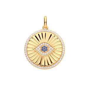 Gold Plated CZ & Sapphire Evil Eye Circle Pendant