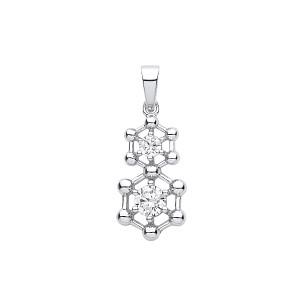 Silver CZ Double Hexagon Fancy Pendant