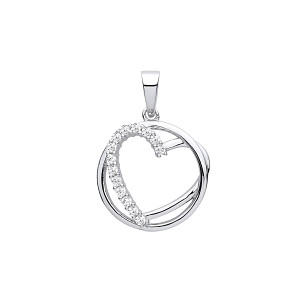 Silver CZ Fancy Heart Pendant