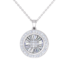 Silver Platinum Plate CZ Round Baguette Halo Pendant