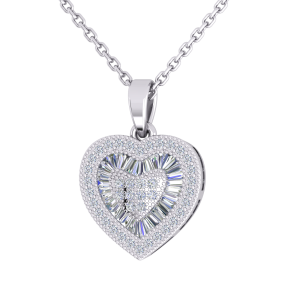 Silver Platinum Plate CZ Heart Baguette Pendant