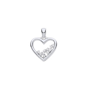 Silver CZ Cluster Heart Pendant