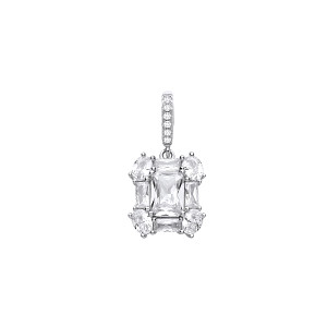 Silver CZ Baguette & Oval Cut Pendant