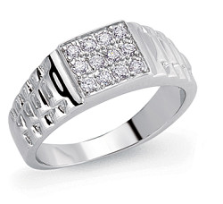 925 Sterling Silver CZ Gents Dress Ring With Watch Strap Sides