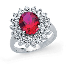 925 Sterling Silver Oval Ruby & White CZ Cluster Ring