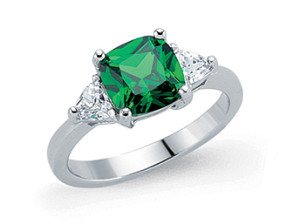 925 Sterling Silver Emerald Princess Cut Ring With CZ Sides