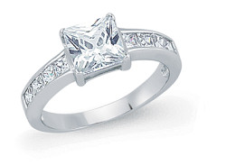 925 Sterling Silver CZ Solitaire Ring With CZ Shoulders