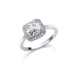 925 Sterling Silver CZ  Princess Cut Engagement Ring