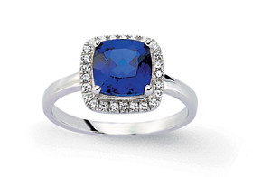 925 Sterling Silver CZ Sapphire Princess Cut Engagement Ring