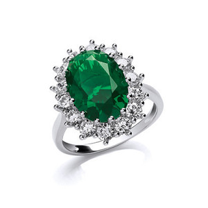 925 Sterling Silver CZ & Emerald Fancy Cluster Ring