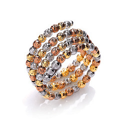 3 Colour Diamond Cut Bead Twist Ring  Adjustable