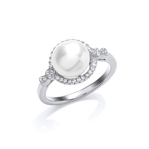 925 Sterling Silver CZ & Freshwater Pearl Fancy Ring