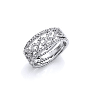 925 Sterling Silver CZ Three Piece Ring Set