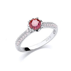 925 Sterling Silver CZ & Ruby Solitaire Ring