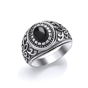 Gents 925 Sterling Silver Signet Ring Set With Black Onyx