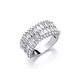 925 Sterling Silver CZ 2 Row Baguette Half Eternity Ring